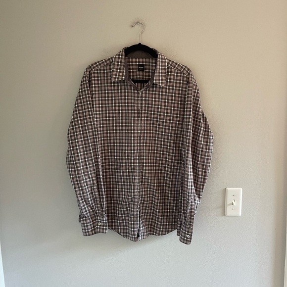 Men’s boss hugo boss slim fit flannel button down shirt size xl - Picture 1 of 4